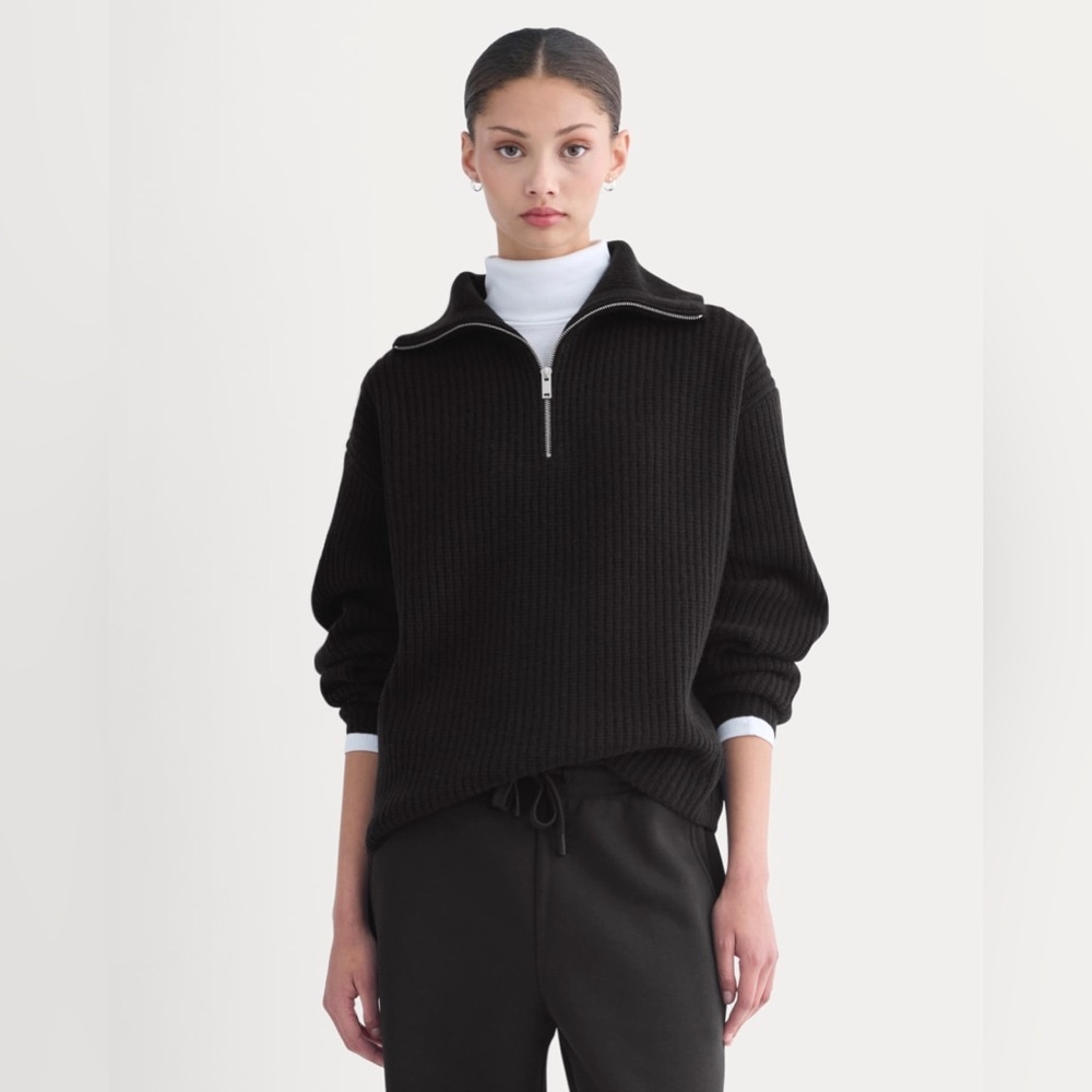 Everlane Black Half-Zip Sweater